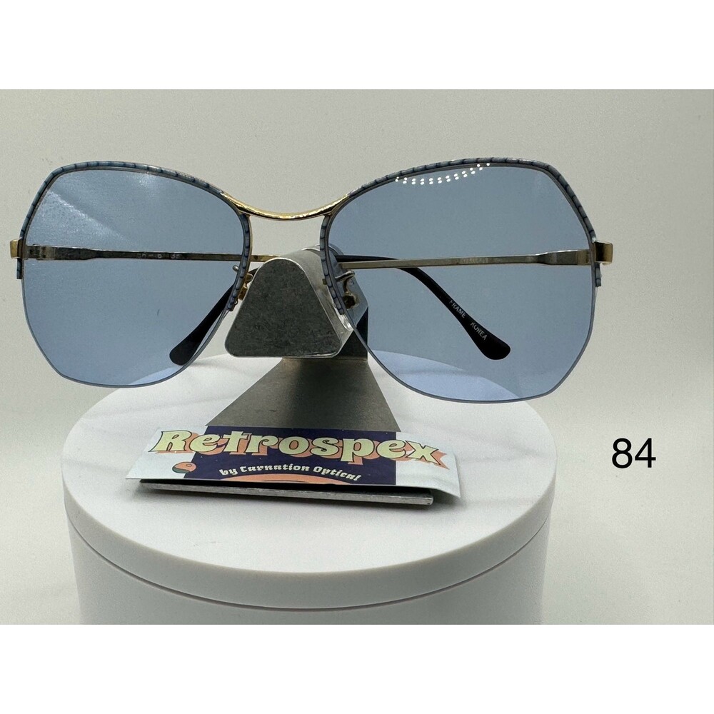 Vintage Oversize Sunglasses NOS 1980s Style Blue Lens Blue Stripe Frame Retro